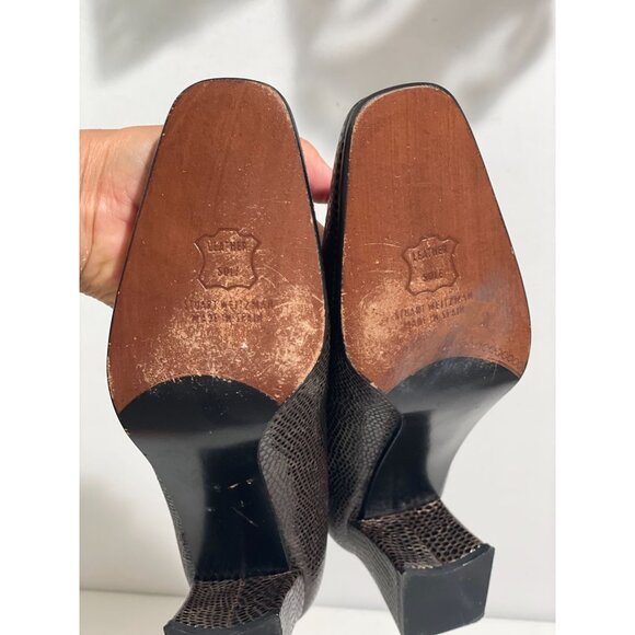 Stuart Weitzman Brown Snakeskin Leather Block Heel Pumps Size 6B Made Spain - Picture 7 of 14